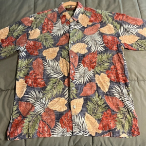 TORI RICHARD Green/ orangeShort Sleeve Button Cotton Hawaiian Shirt Men - Size M